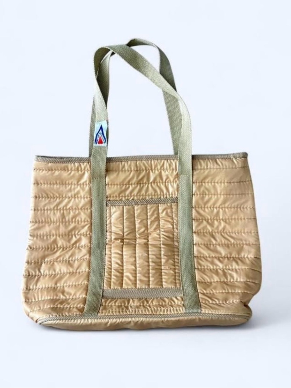 Vintage 70s Tan Quilted Tote Bag - Nylon - Astro-Sac - Minimal Neutral Color